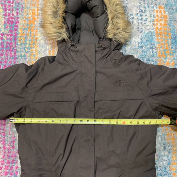 The North Face Goose Down Long Parka Coat Brown Hooded Fur Women's Size Large - Picture 2 of 10